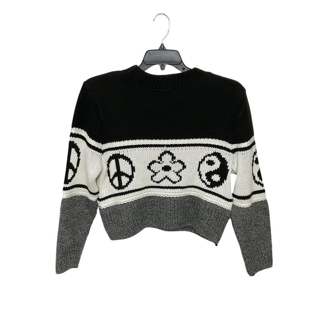 Topshop Black/White Long Sleeve Crop Pullover Sweater Size Small Peace Yin Yang - Picture 2 of 5